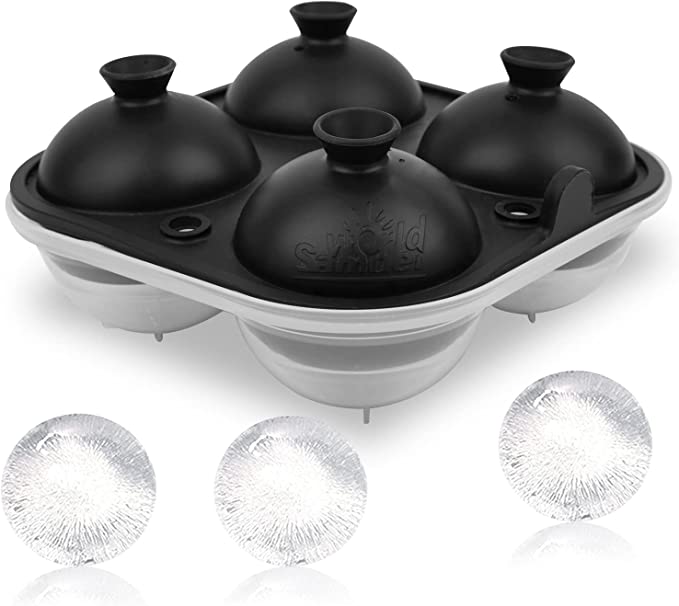Large Ice Ball Maker with Lid (4 x 2.5 Inch Ice Balls)