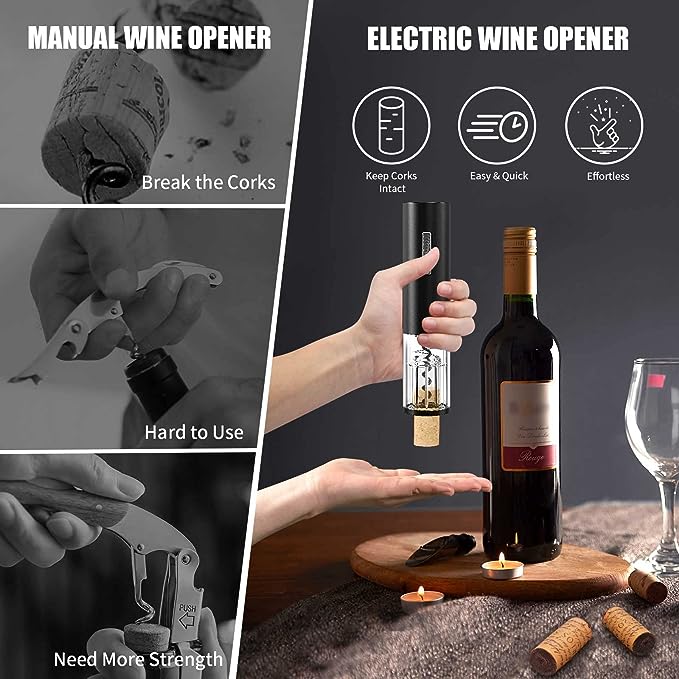 Rechargeable Electric Wine Opener Set with Vacuum Stopper, Pourer and Foil Cutter