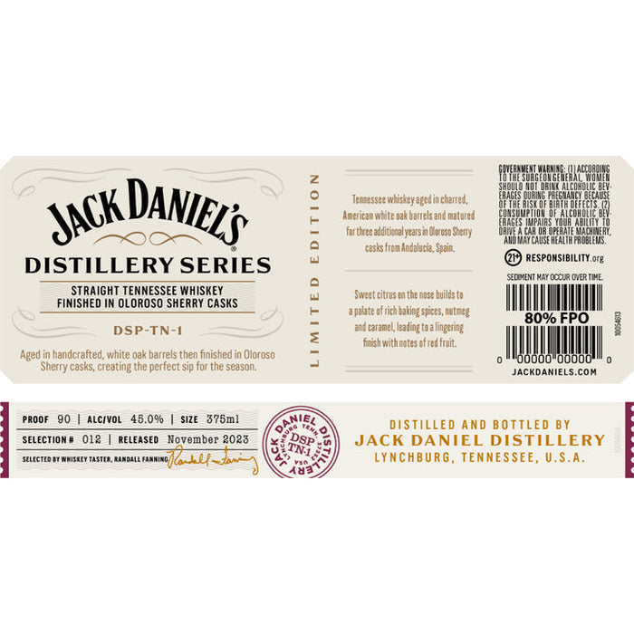 Jack Daniel's Distillery Series Straight Tennessee Whiskey Finished in Oloroso Sherry Casks #012 375ml