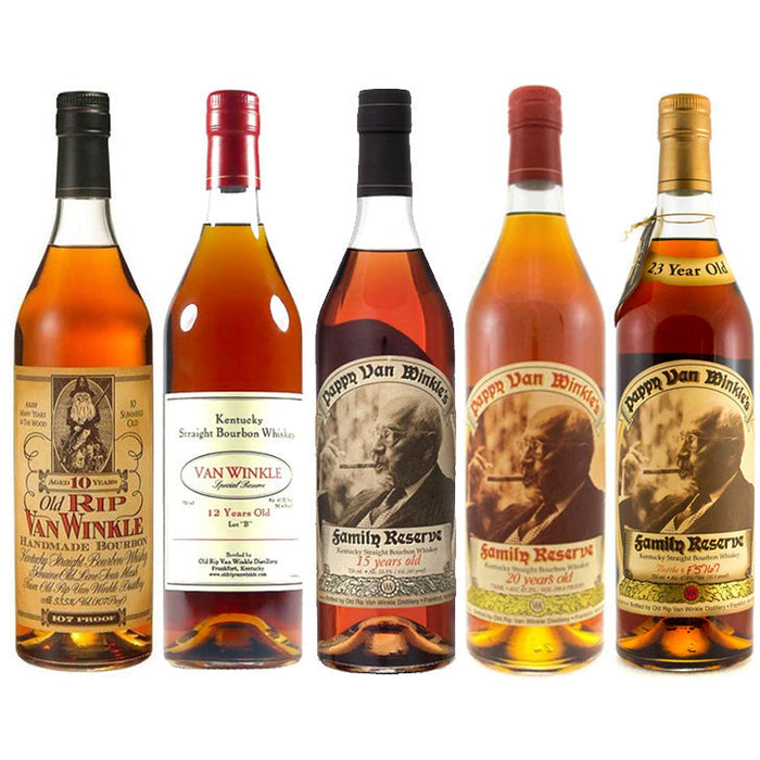 Old Rip Van Winkle Family Reserve 10 Year, 12 Year, 15 Year, 20 Year & 23 Year Old Kentucky Straight Bourbon Whiskey Bundle 5-Pack