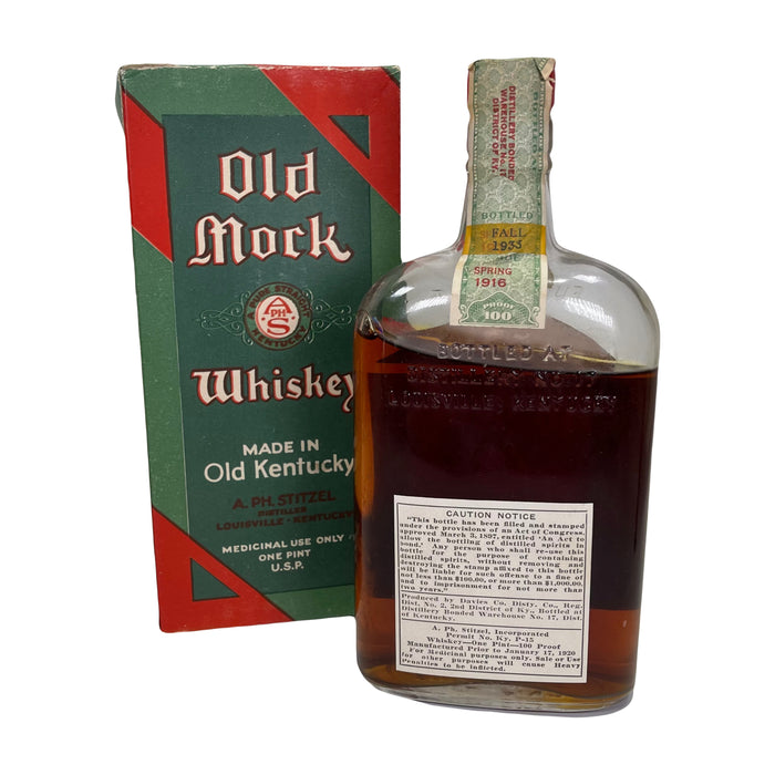 Old Mock Whiskey Distilled 1916 Bottles in 1933 18 year and box made by A Ph Stizel