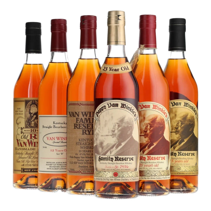 Old Rip Van Winkle Family Reserve 10 Year, 12 Year, 13 Year, 15 Year, 20 Year & 23 Year Old Kentucky Straight Bourbon Whiskey Bundle 750ml 6-Pack
