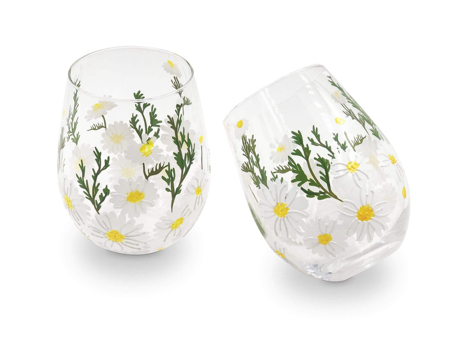 Daisy Painted Stemless Glasses