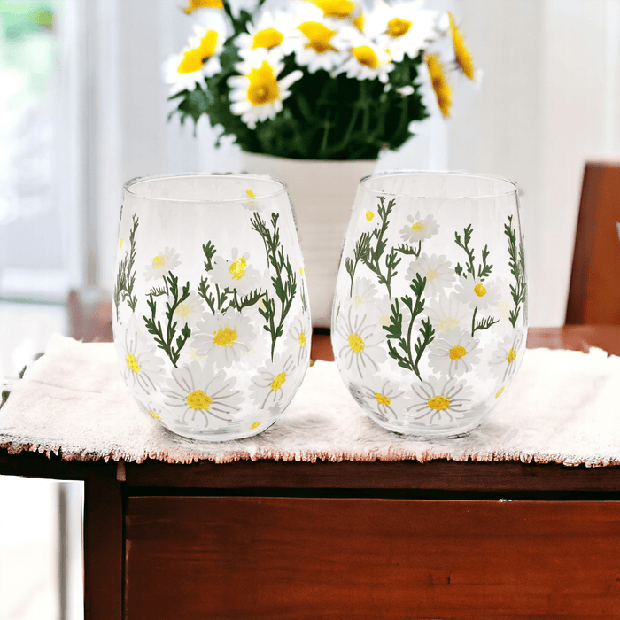 Daisy Painted Stemless Glasses