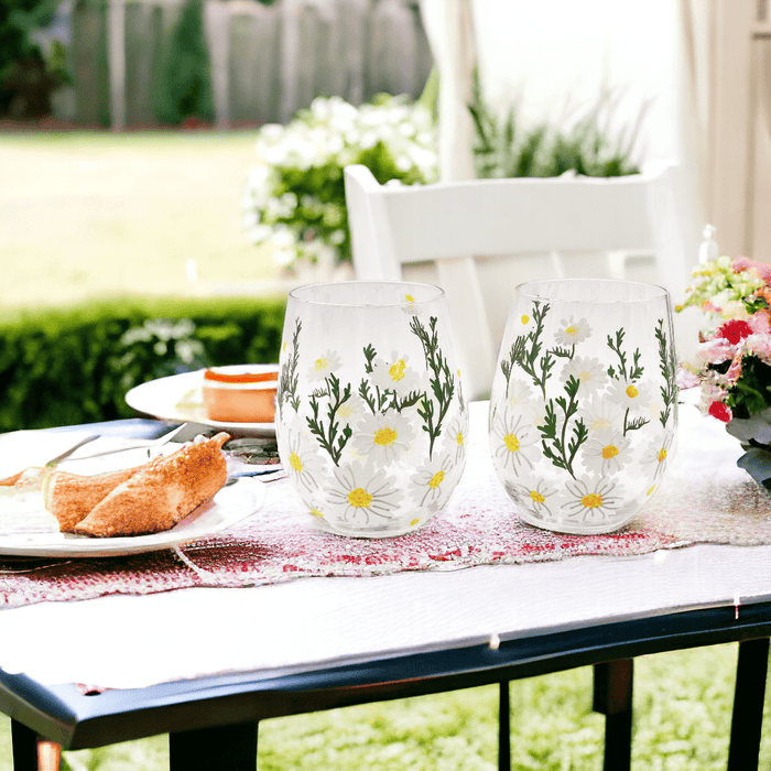 Daisy Painted Stemless Glasses