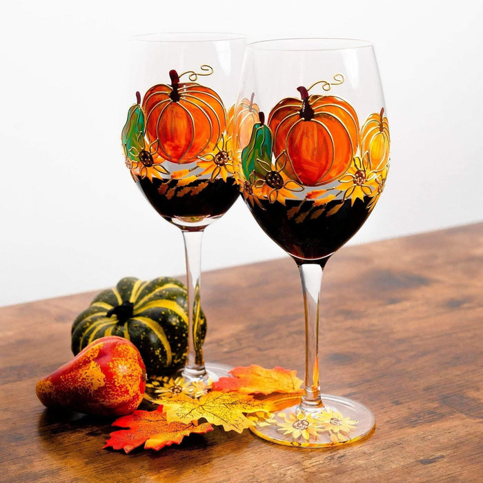 Painted Pumpkin Wine Glass