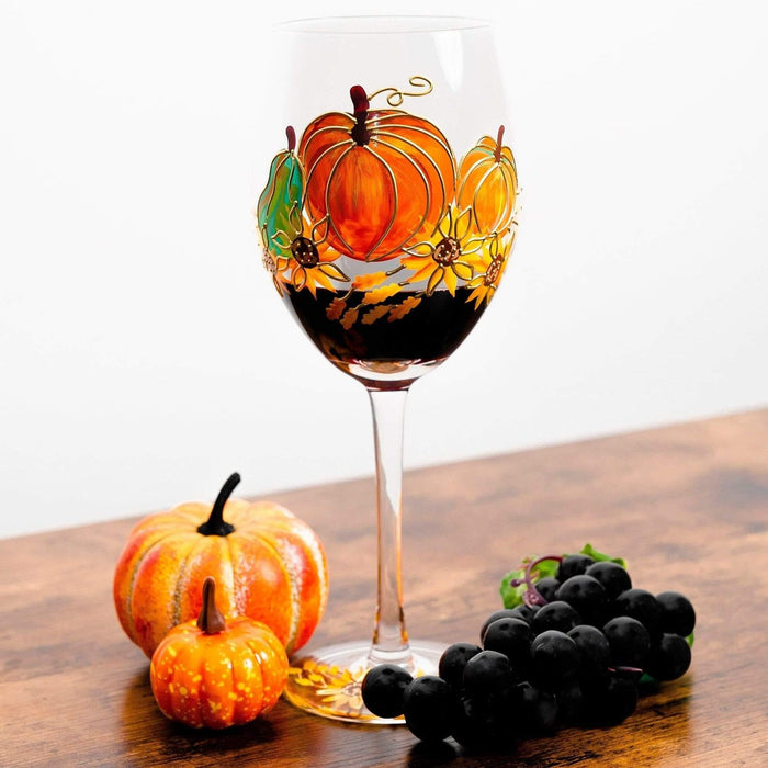 Painted Pumpkin Wine Glass