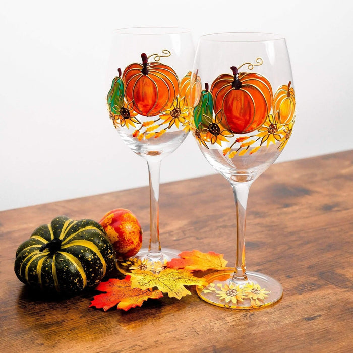 Painted Pumpkin Wine Glass