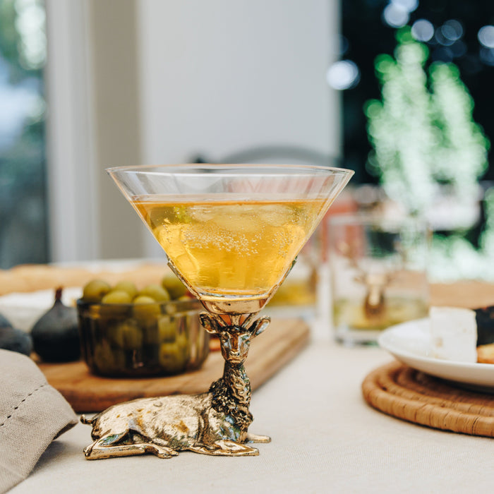 Gold Stag Deer Martini Glasses