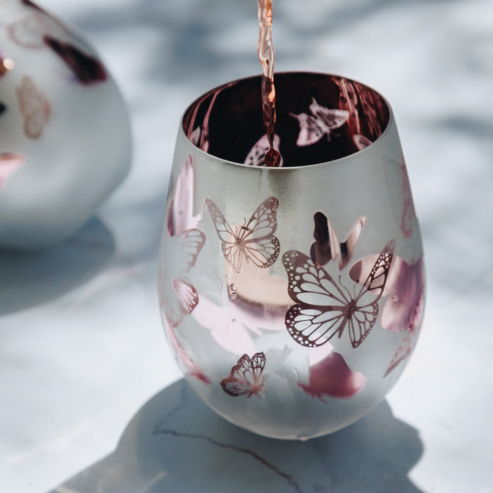 Pink Butterfly Stemless Glasses