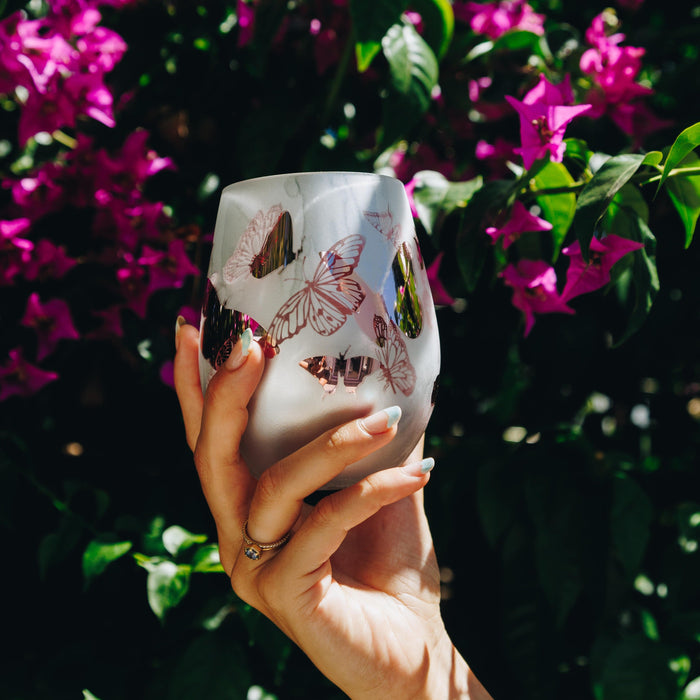 Pink Butterfly Stemless Glasses