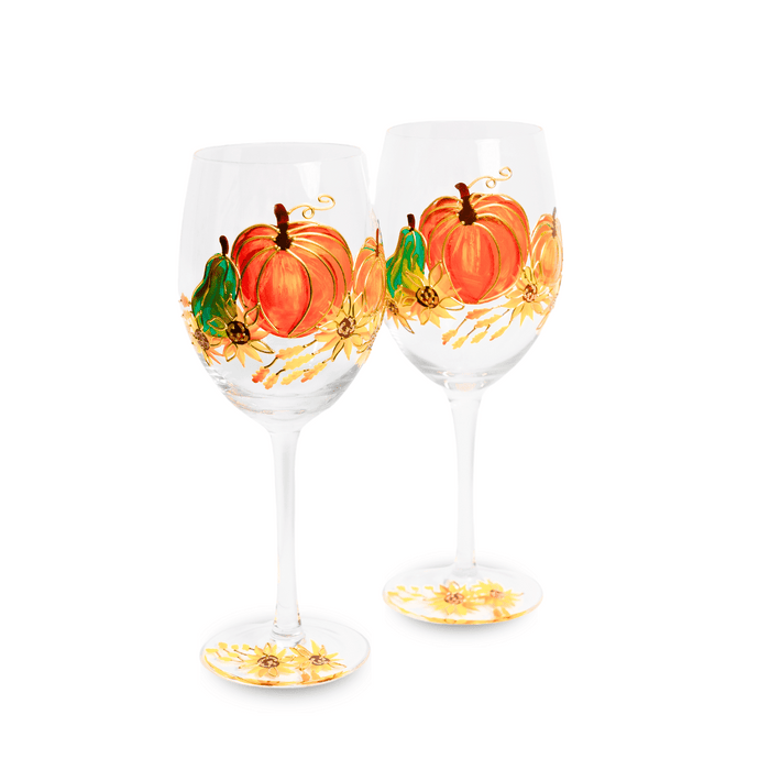 Painted Pumpkin Wine Glass