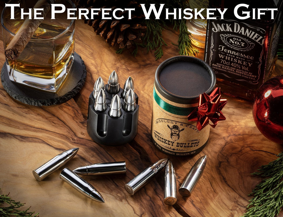 Whiskey Stone Gift Set - Stainless Steel Whiskey Stones with Revolver Freezer Base