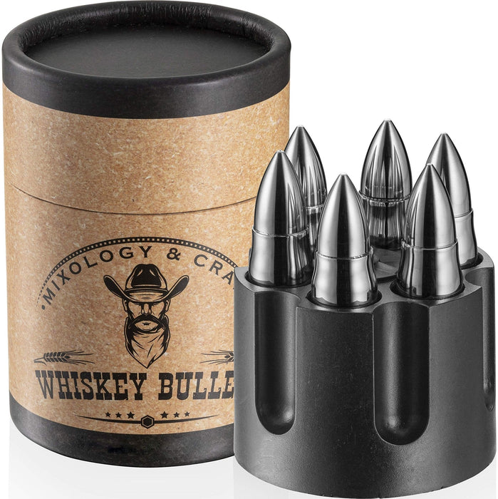 Whiskey Stone Gift Set - Stainless Steel Whiskey Stones with Revolver Freezer Base