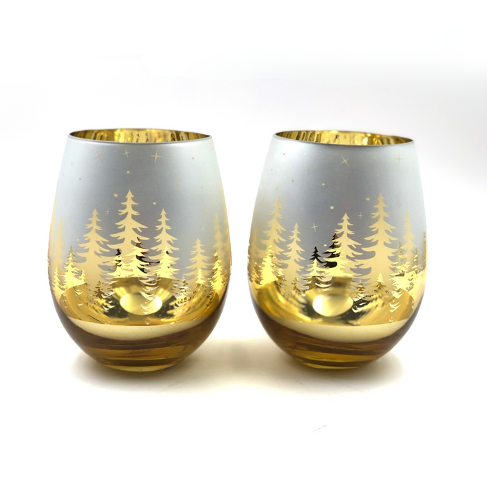 Gold Pine Tree Stemless Glasses