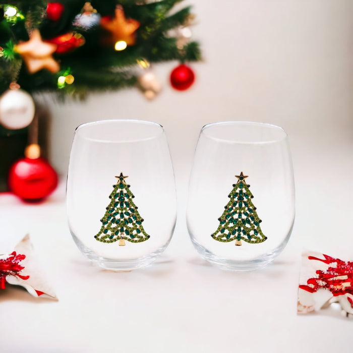 Bedazzled Christmas Tree Stemless Glasses