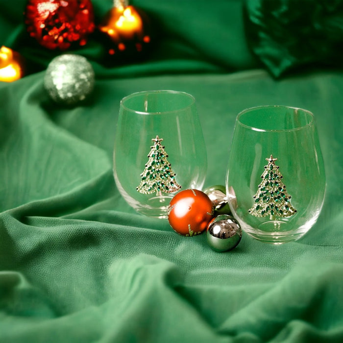 Bedazzled Christmas Tree Stemless Glasses