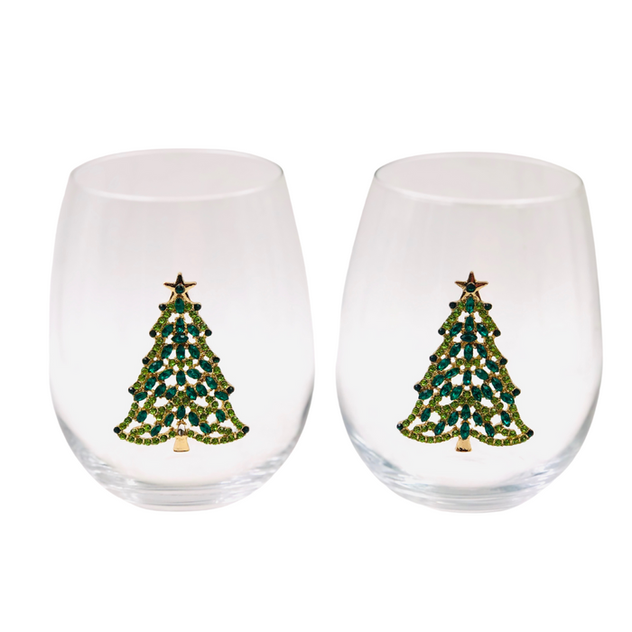 Bedazzled Christmas Tree Stemless Glasses