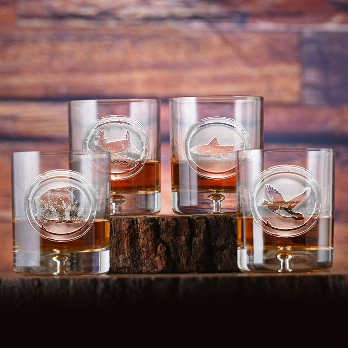 Engraved Wildlife Whiskey Scotch Glass Set