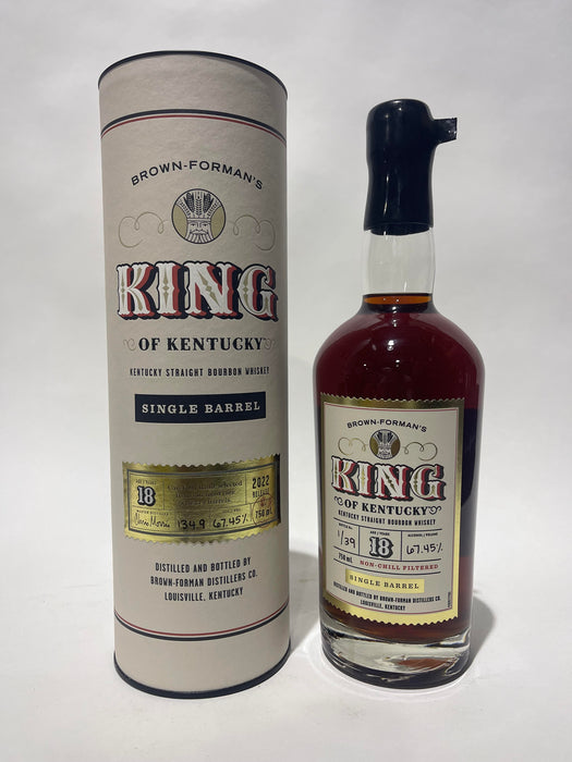 Brown Forman's King of Kentucky Single Barrel 18 Year Kentucky straight Bourbon Whiskey 134.9 proof btl 1 of 39 2022 release