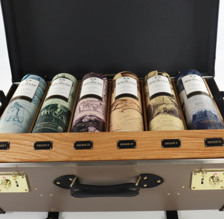 The Macallan James Bond 60th Anniversary Complete Collection (Decade I-VI) Globe-Trotter Case and prints (6 x 70cl)