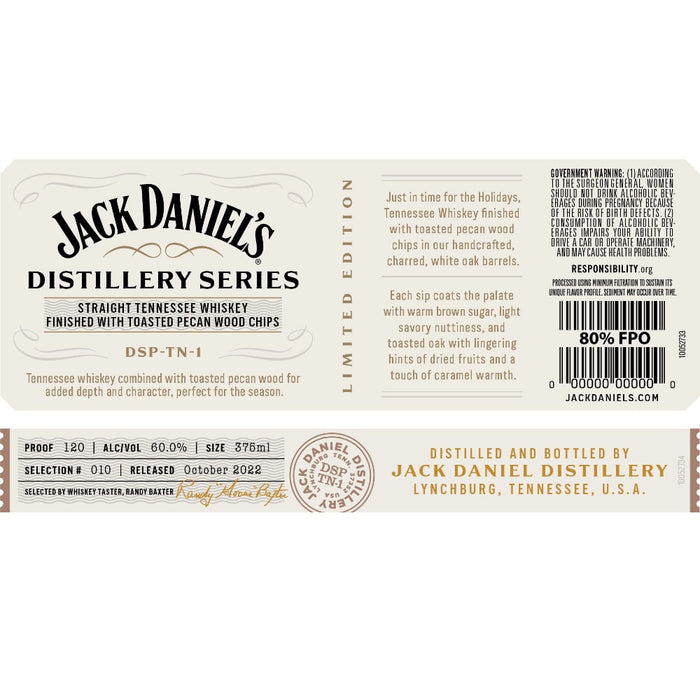 Jack Daniel's Distillery Series Straight Tennessee Whiskey Finished with Toasted Pecan Wood Chips  #010 375ml